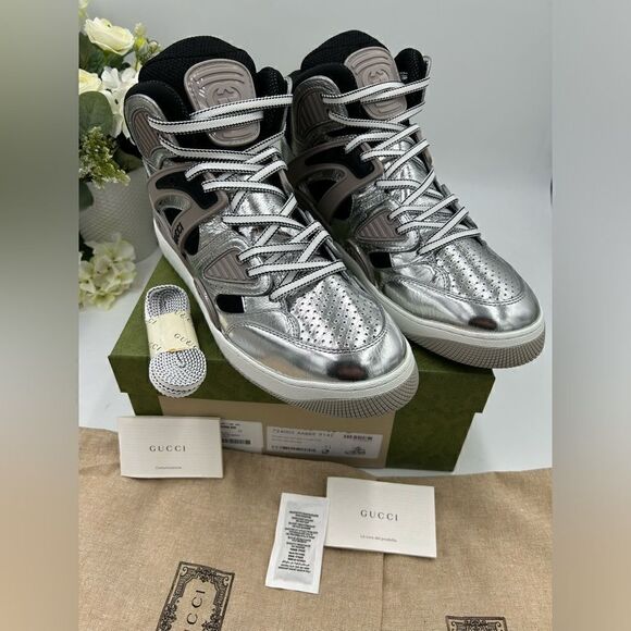 Men’s Gucci Street style, silver/black high top sneakers size 11, made in Italy - Picture 1 of 11
